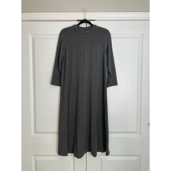 Eileen Fisher Womens Small Fine Jersey High Neck Dress Graphite Stretch Bounce - Picture 1 of 8